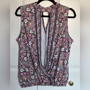 Daytrip Pink Floral Wrap-Style Sleeveless Camisole on Black